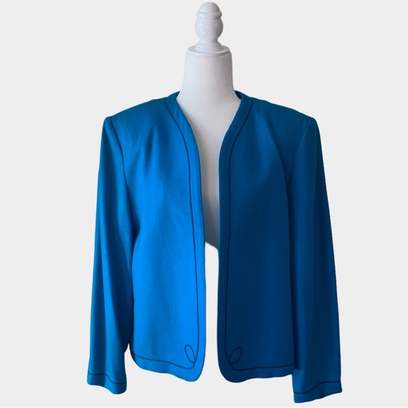 VINTAGE LESLIE FAY TURQUOISE WOOL BLAZER - Picture 11 of 11